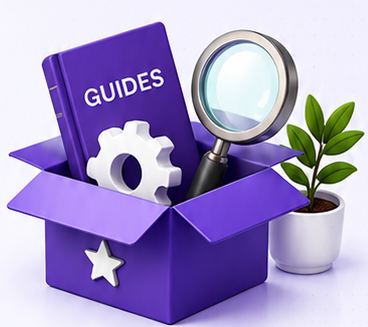 Purple resource box, guide book and magnifier